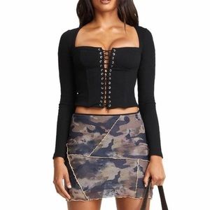 I Am Gia Porter Top Black Lace Up Bustier